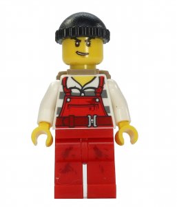 Figurka LEGO Zloděj v červených montérkách zepředu