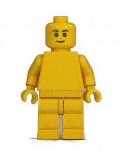 Figurka LEGO Hlava s úsměvem a černým obočím zepředu